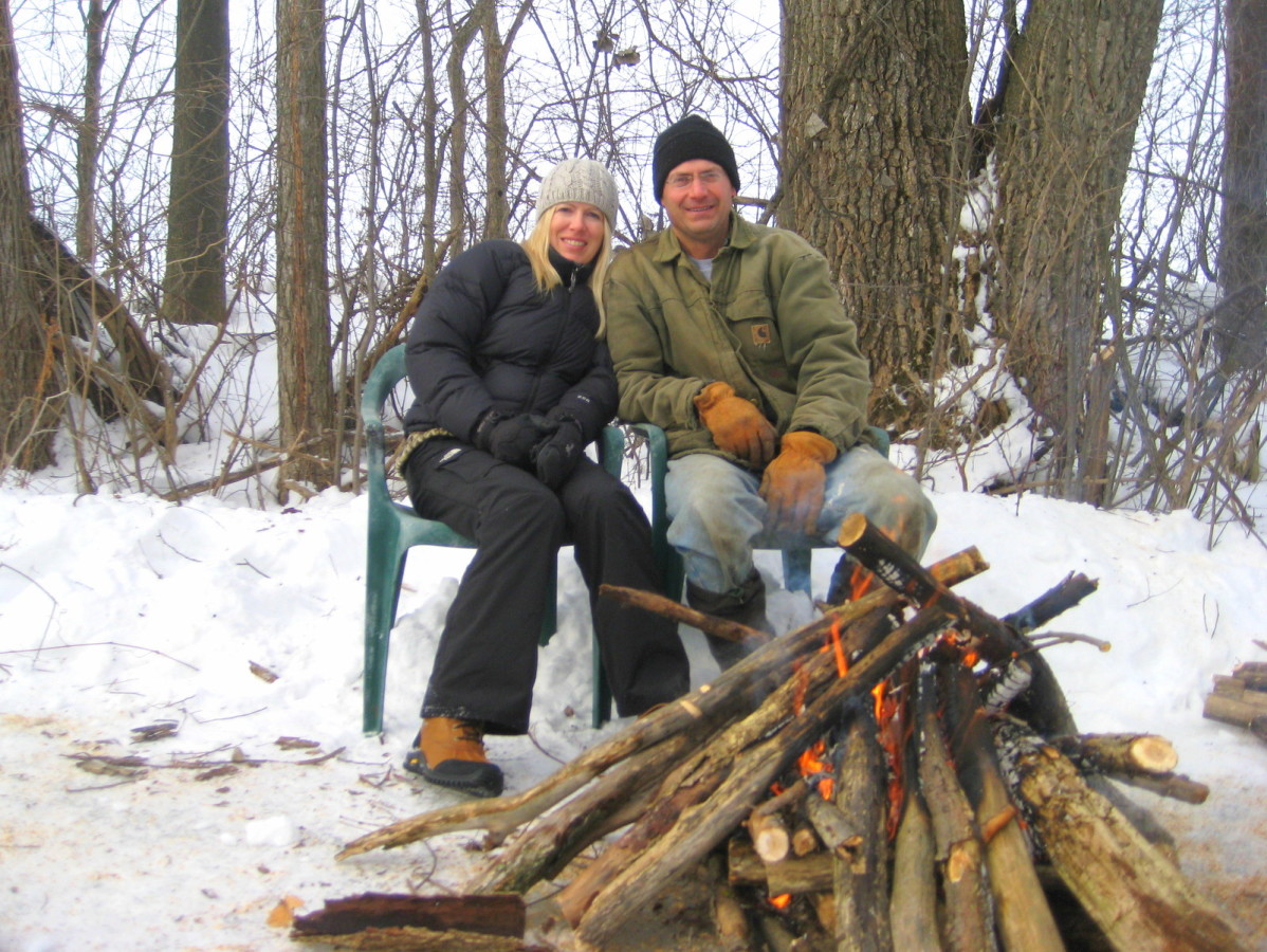 1-John and Katie Rybinski by fire (sent by Rybinski's)