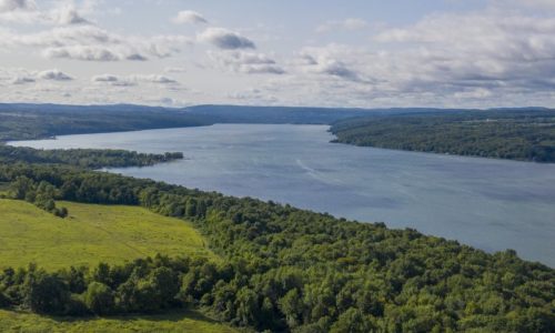 A aerial view of Cayuga Lake