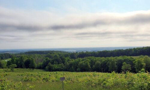 A vista of green hills from the top of a hill