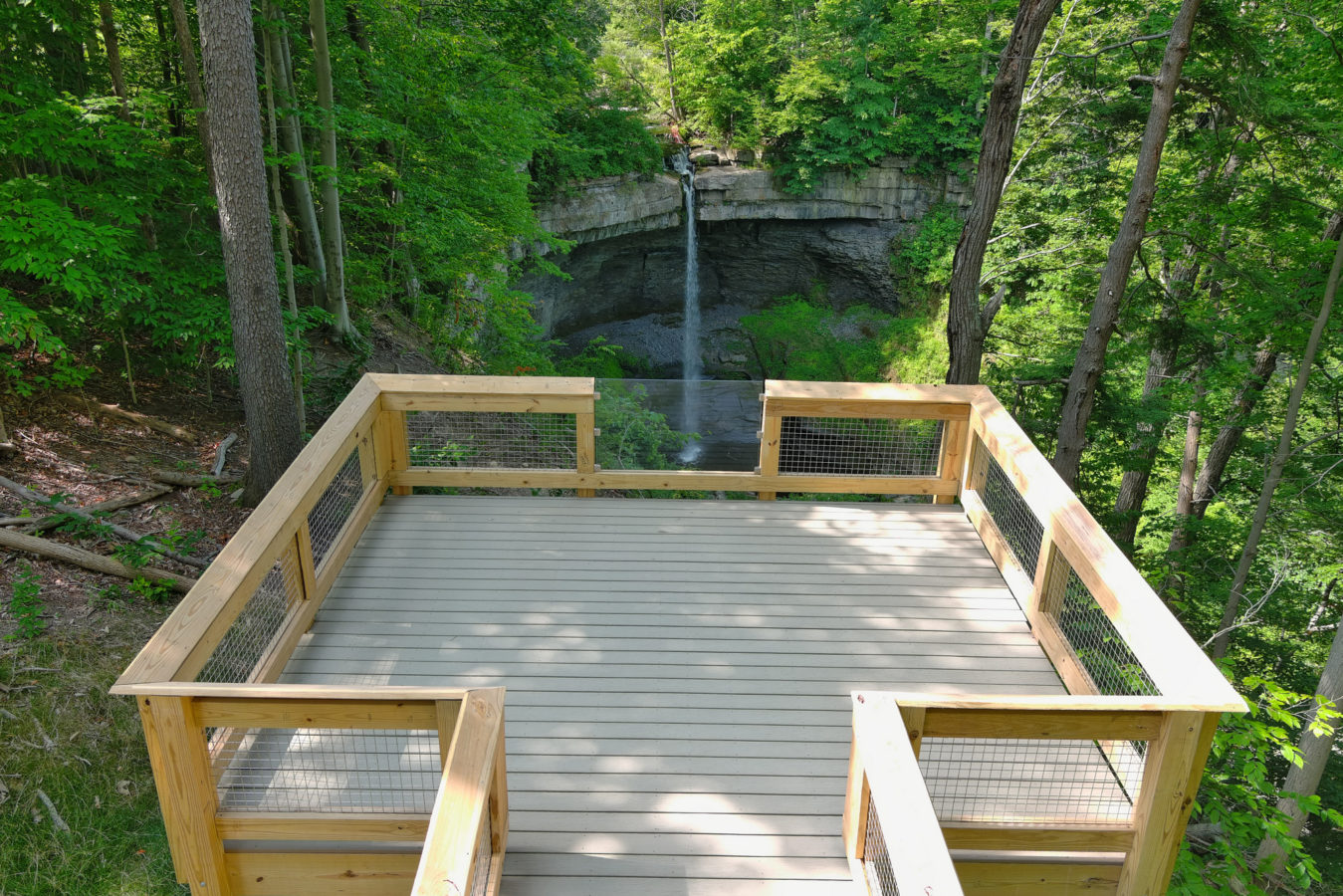 A viewing platform and waterfall 