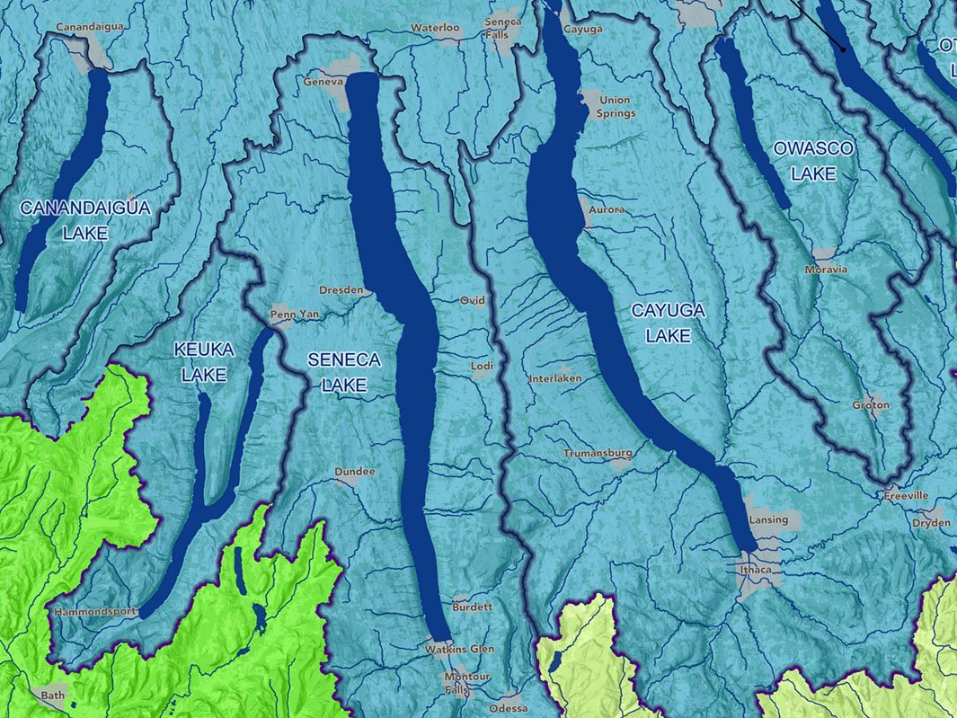 A map of watersheds in the Finger Lakes region 