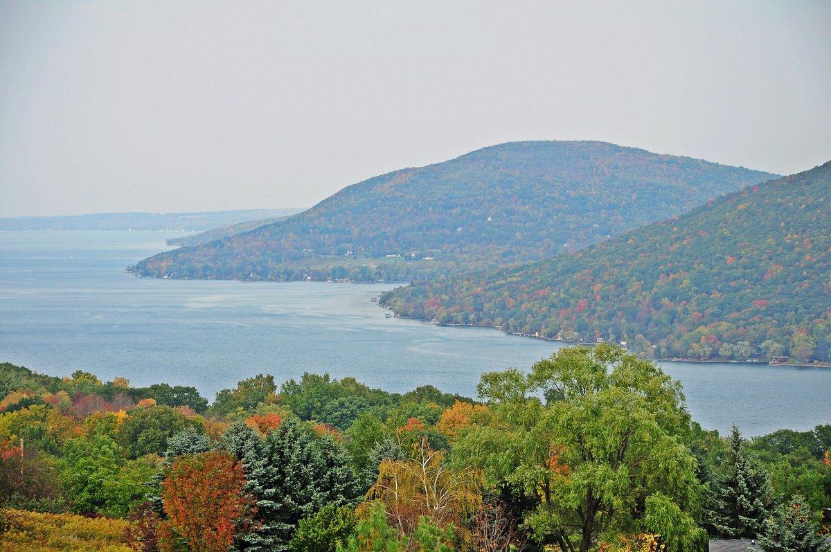 Green hills on the shore of a lake