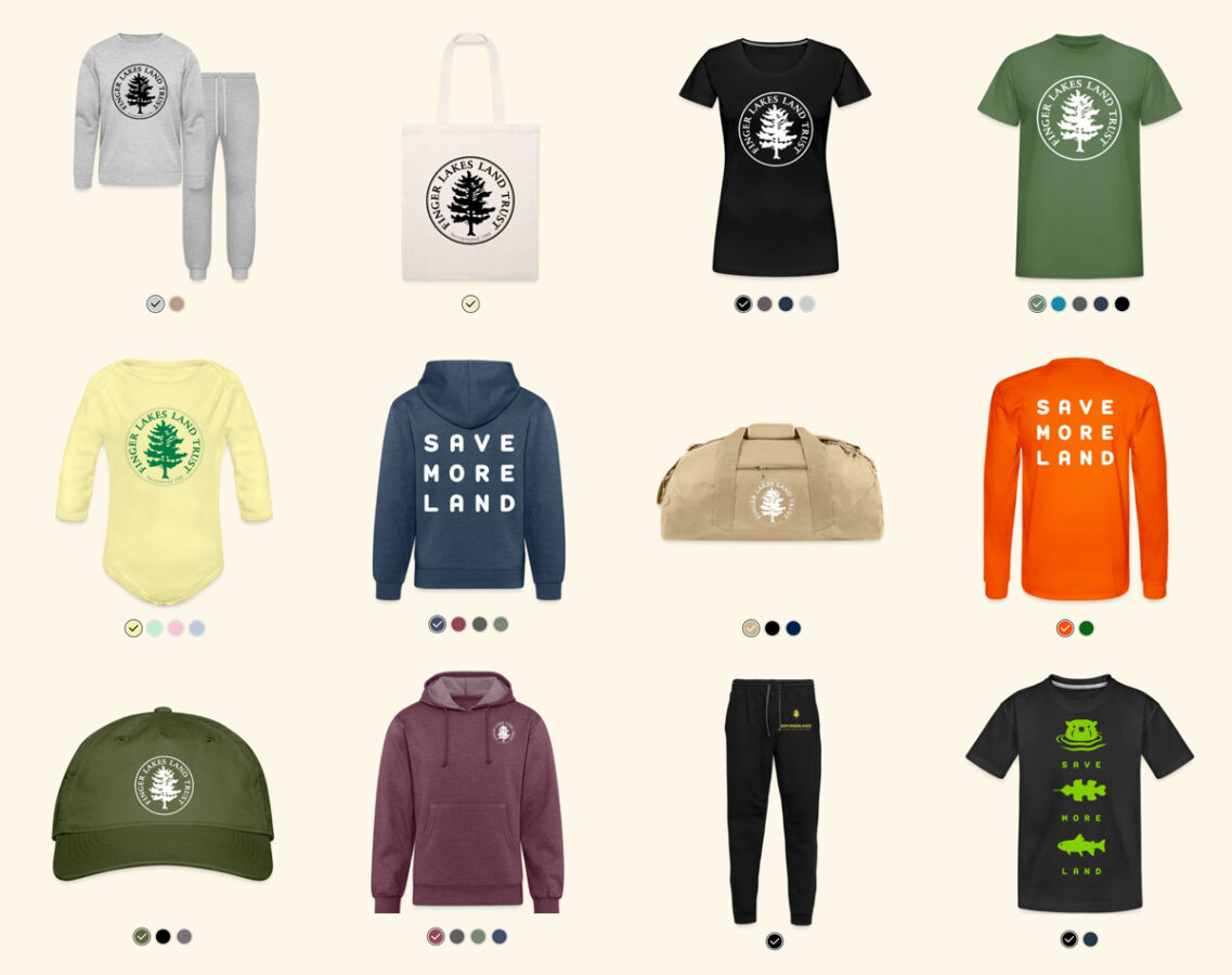 A graphic with branded clothing for sale